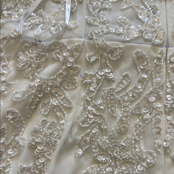 Lulus Momentous Love White Beaded Bustier Mesh Mermaid Maxi Dress Size Large - Picture 15 of 16